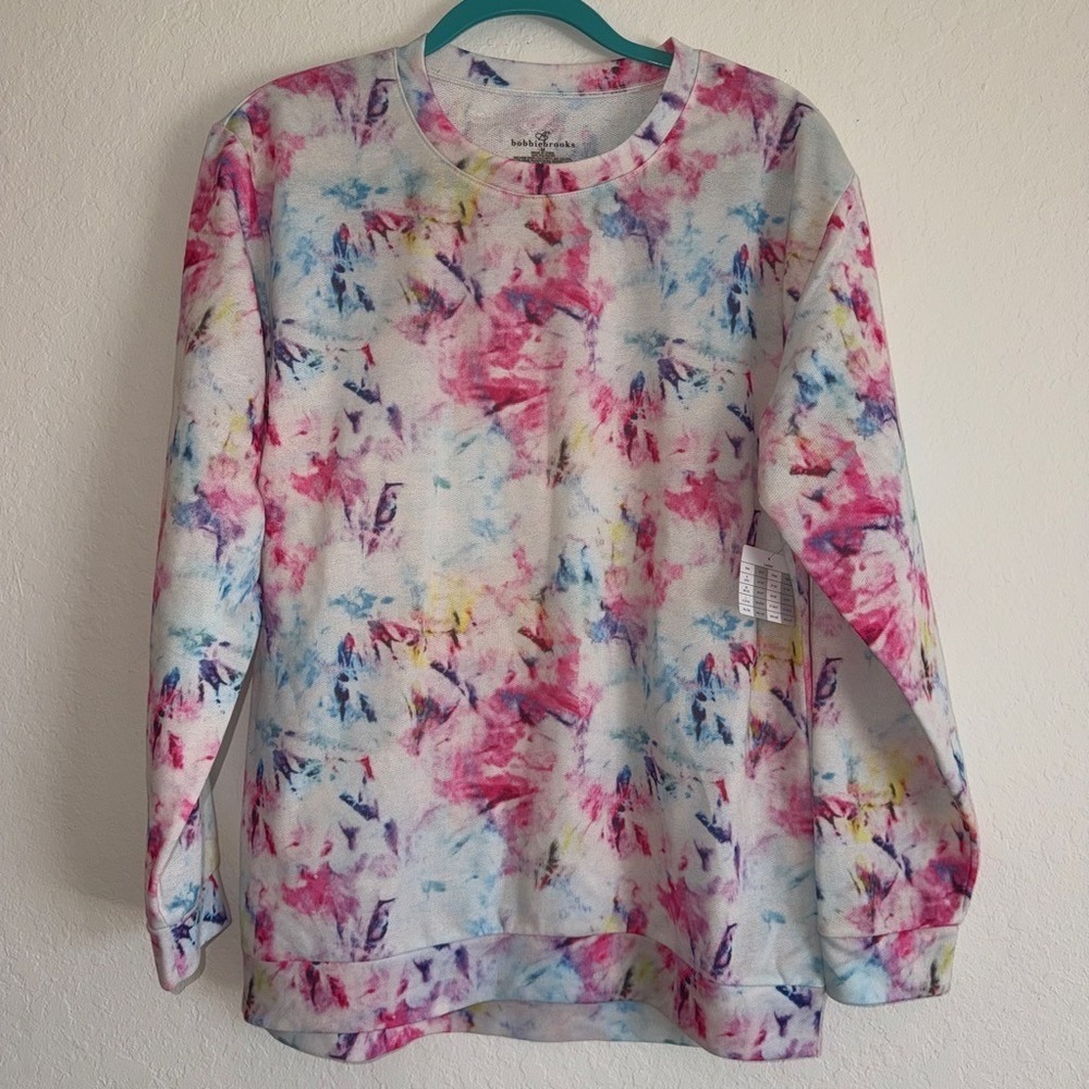 Bobbie Brooks Pink Blue Tie Dye Sweatshirt Womens Medium Crewneck Pullover NEW
